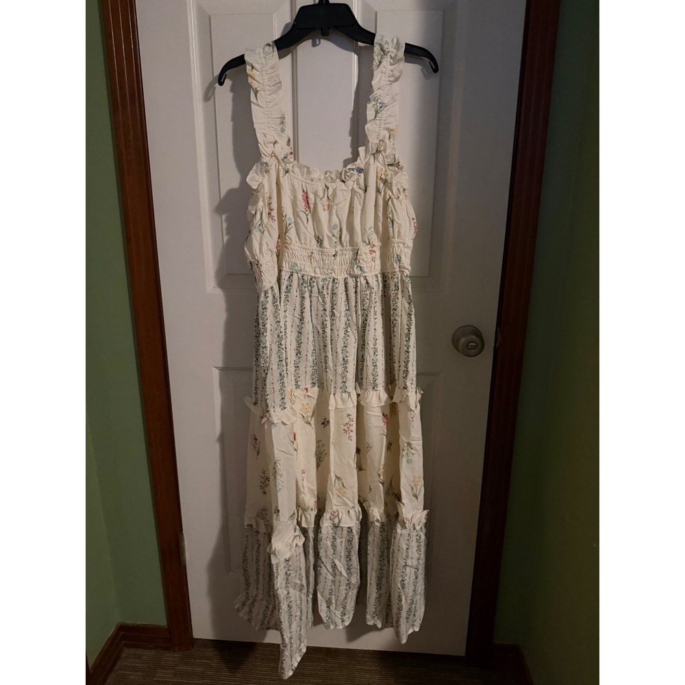 Perch by Blu Pepper Floral Smocked Waist Tiered Maxi Dress White 2X Cottagecore - Picture 10 of 11